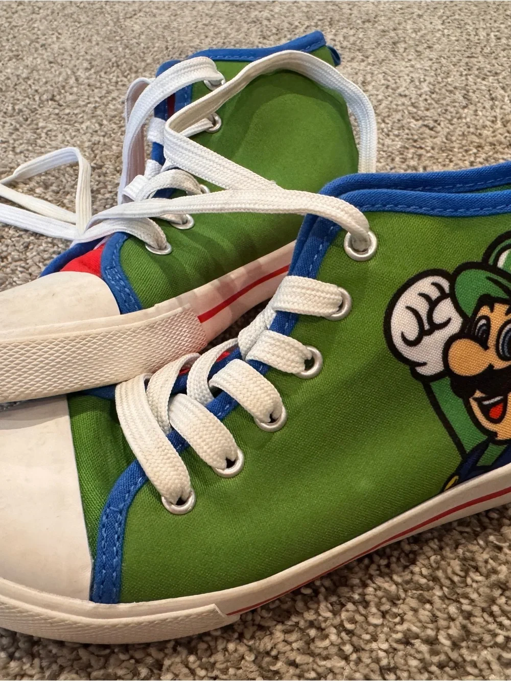 Kids Mario Luigi and Yoshi Red & Green high top Lace-Up Sneakers size 12 kids